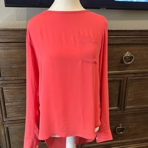 LOFT Red Relaxed Long Sleeve Blouse
